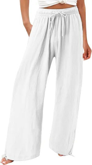 Women Linen Palazzo Pants Summer Boho Wide Leg High Waist Casual Lounge Pant 2025 Beach Travel Vacation Outfits