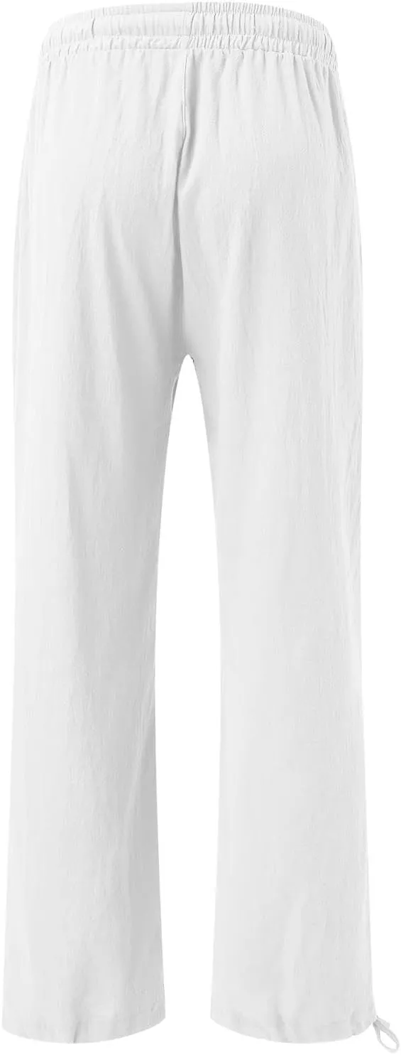 Women Linen Palazzo Pants Summer Boho Wide Leg High Waist Casual Lounge Pant 2025 Beach Travel Vacation Outfits