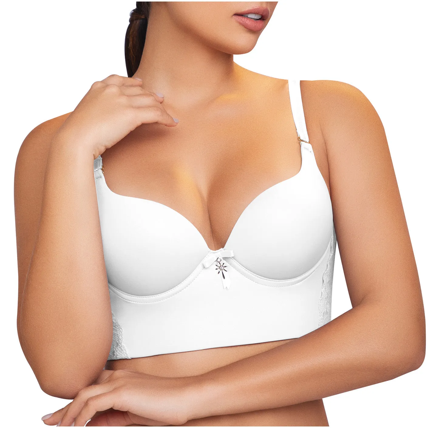 Women's High Back Support Bustier Long Bra for Big Busts Sonryse C486