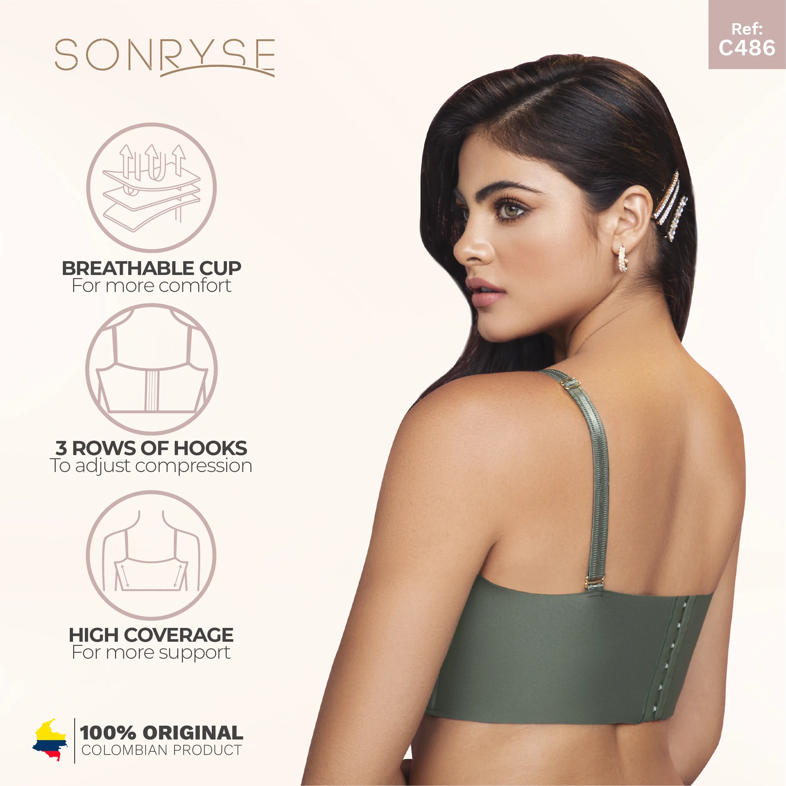 Women's High Back Support Bustier Long Bra for Big Busts Sonryse C486