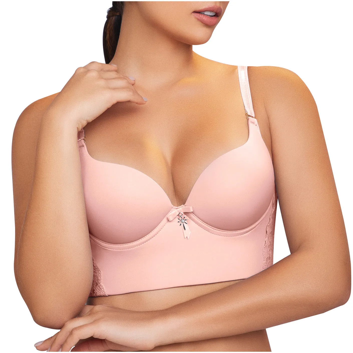 Women's High Back Support Bustier Long Bra for Big Busts Sonryse C486