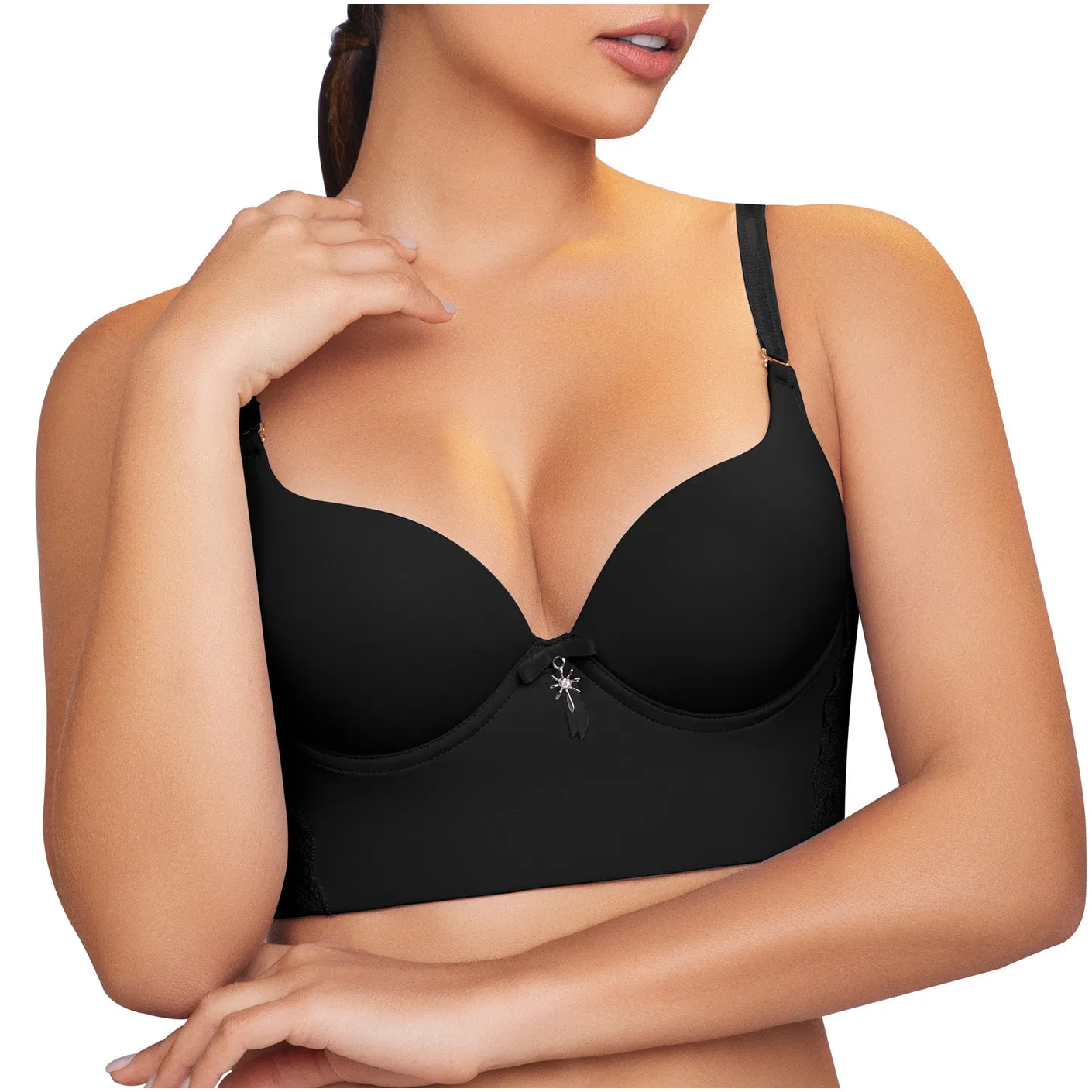 Women's High Back Support Bustier Long Bra for Big Busts Sonryse C486
