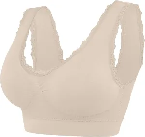 Women's Sports Bra Seamless Push up Bra Top Cover Sports Bralette Lace Trim Bras Breathable Light Bra for Yoga Fitness