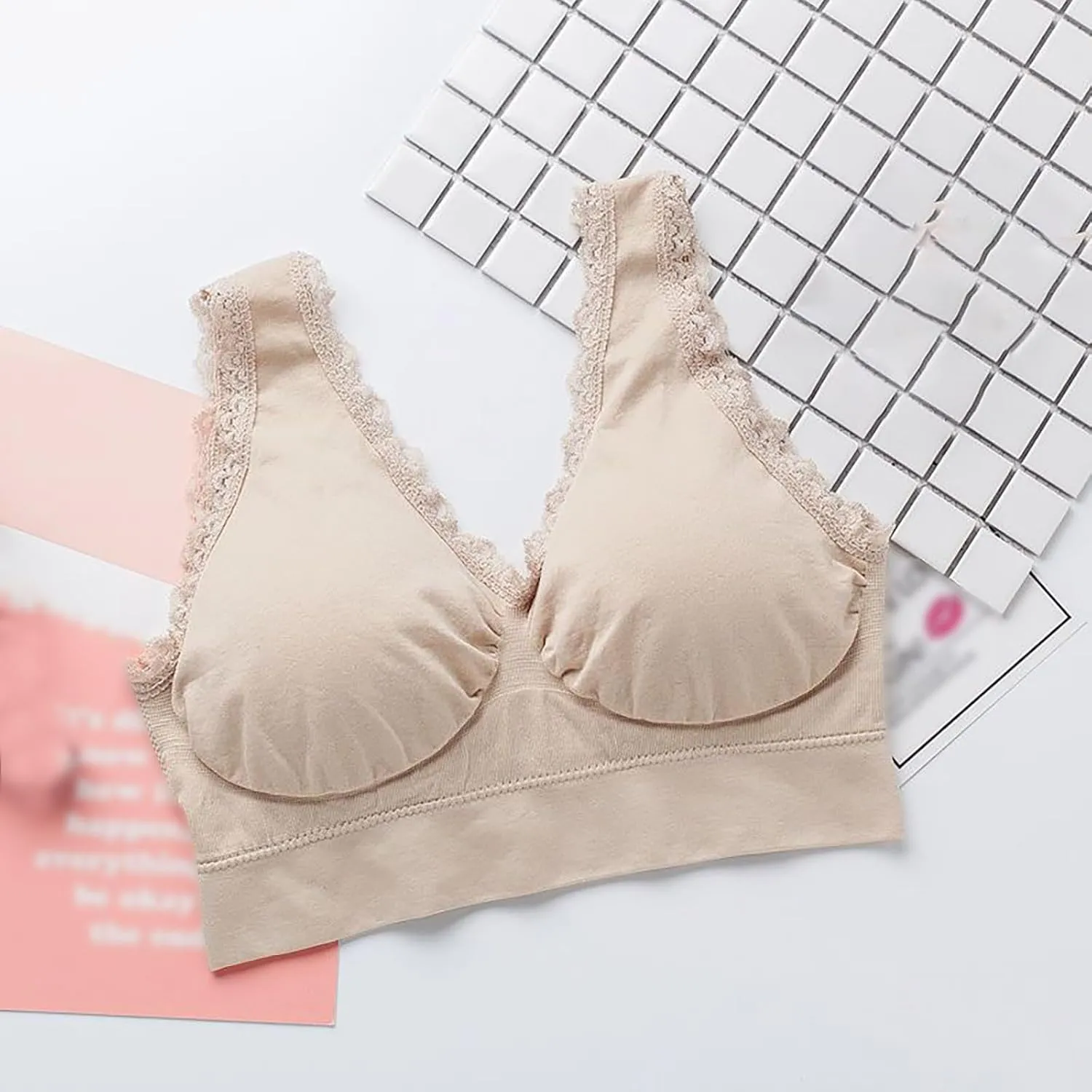 Women's Sports Bra Seamless Push up Bra Top Cover Sports Bralette Lace Trim Bras Breathable Light Bra for Yoga Fitness