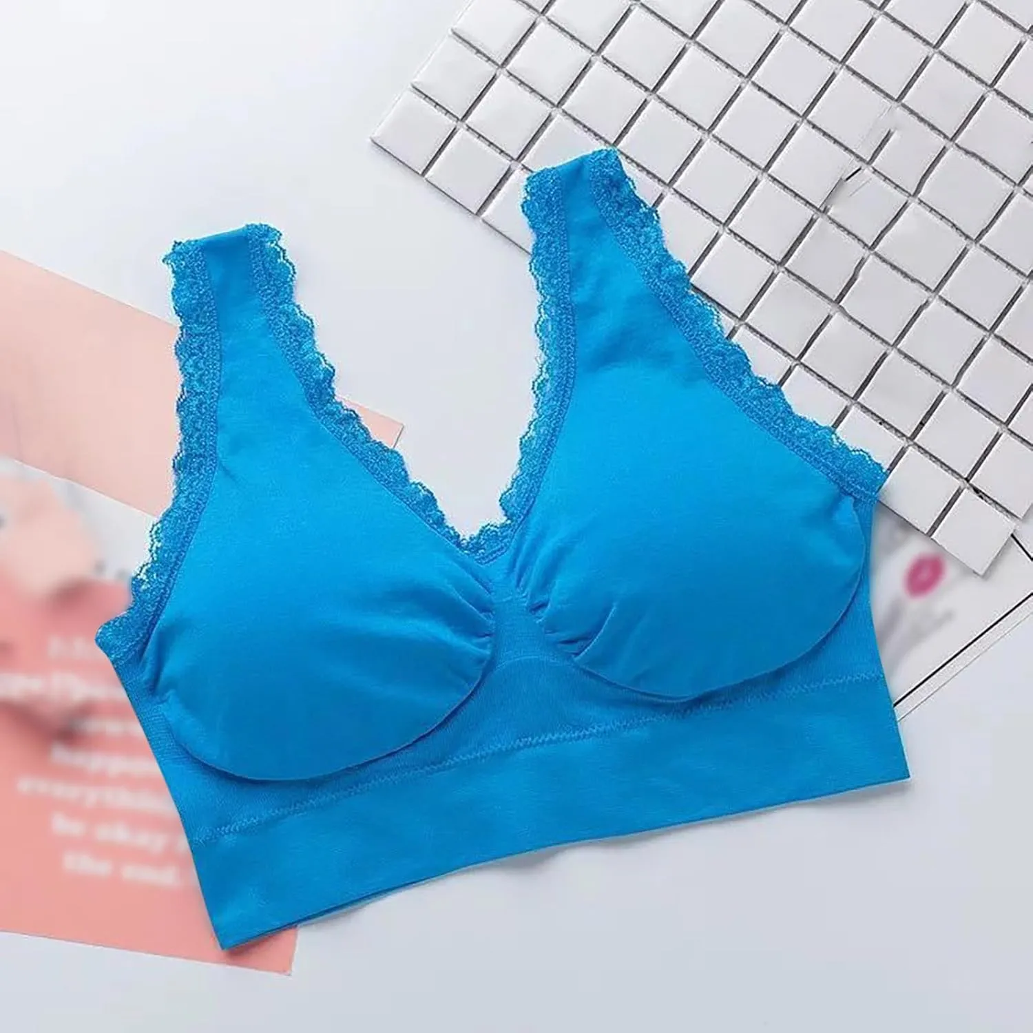 Women's Sports Bra Seamless Push up Bra Top Cover Sports Bralette Lace Trim Bras Breathable Light Bra for Yoga Fitness