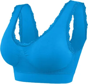 Women's Sports Bra Seamless Push up Bra Top Cover Sports Bralette Lace Trim Bras Breathable Light Bra for Yoga Fitness