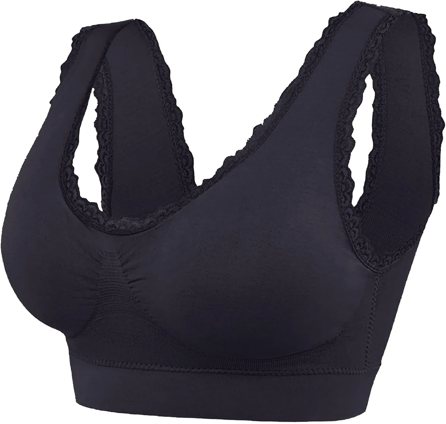 Women's Sports Bra Seamless Push up Bra Top Cover Sports Bralette Lace Trim Bras Breathable Light Bra for Yoga Fitness