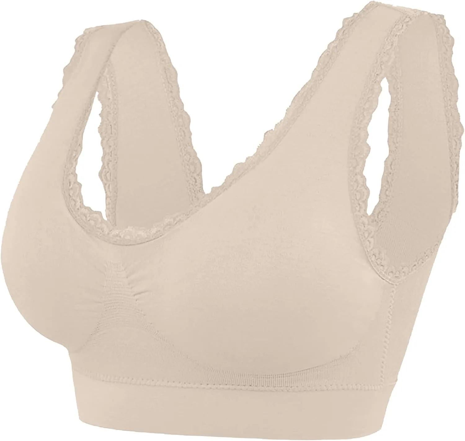 Women's Sports Bra Seamless Push up Bra Top Cover Sports Bralette Lace Trim Bras Breathable Light Bra for Yoga Fitness