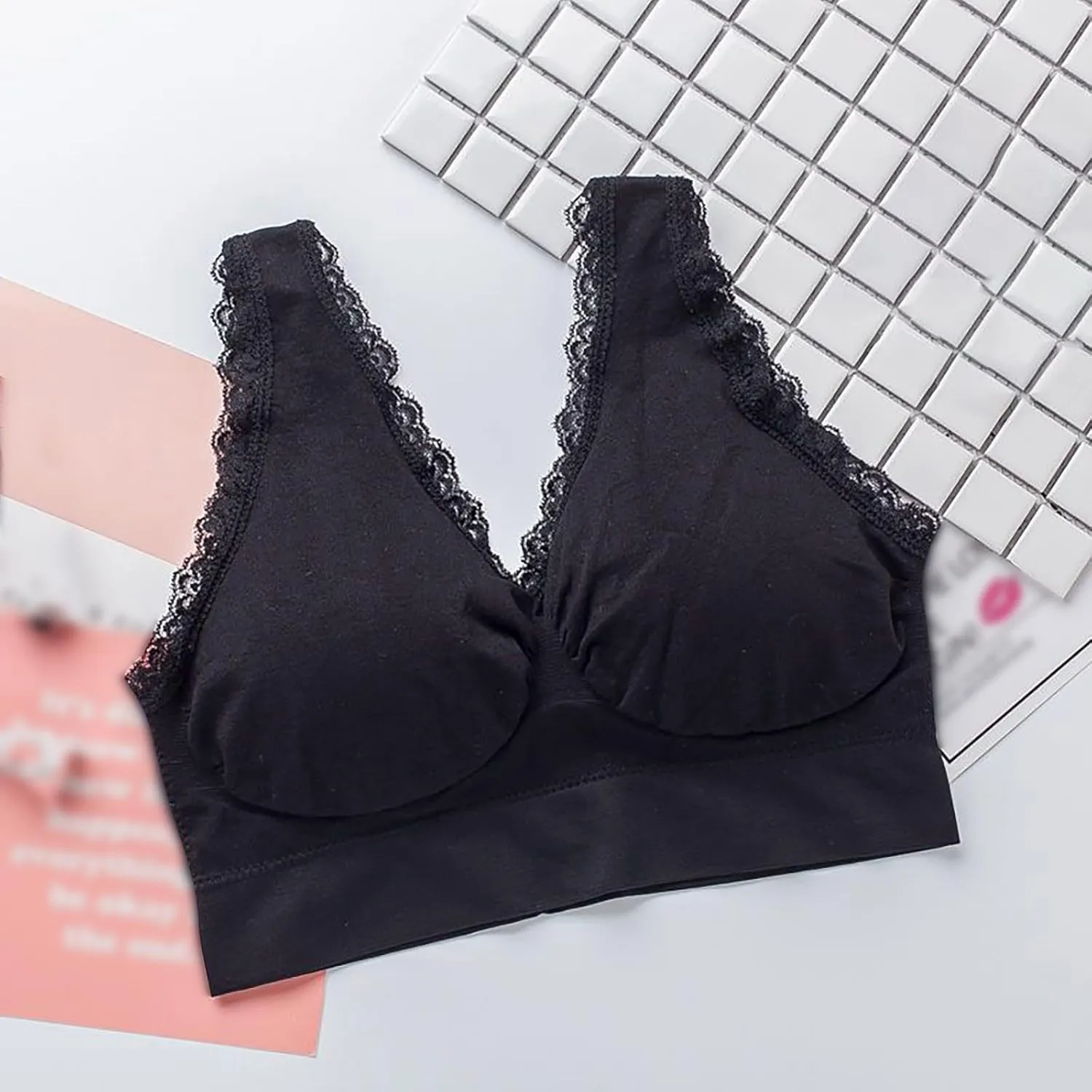 Women's Sports Bra Seamless Push up Bra Top Cover Sports Bralette Lace Trim Bras Breathable Light Bra for Yoga Fitness