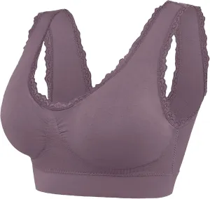 Women's Sports Bra Seamless Push up Bra Top Cover Sports Bralette Lace Trim Bras Breathable Light Bra for Yoga Fitness
