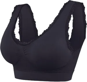 Women's Sports Bra Seamless Push up Bra Top Cover Sports Bralette Lace Trim Bras Breathable Light Bra for Yoga Fitness