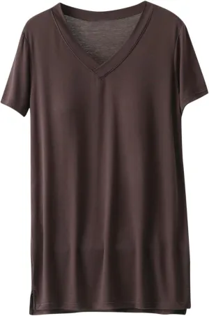 Women's Summer Loose T-Shirt with Built-in Bra Padded Active Tee Shirts V Neck Short Sleeve Casual Comfy Athletic Top