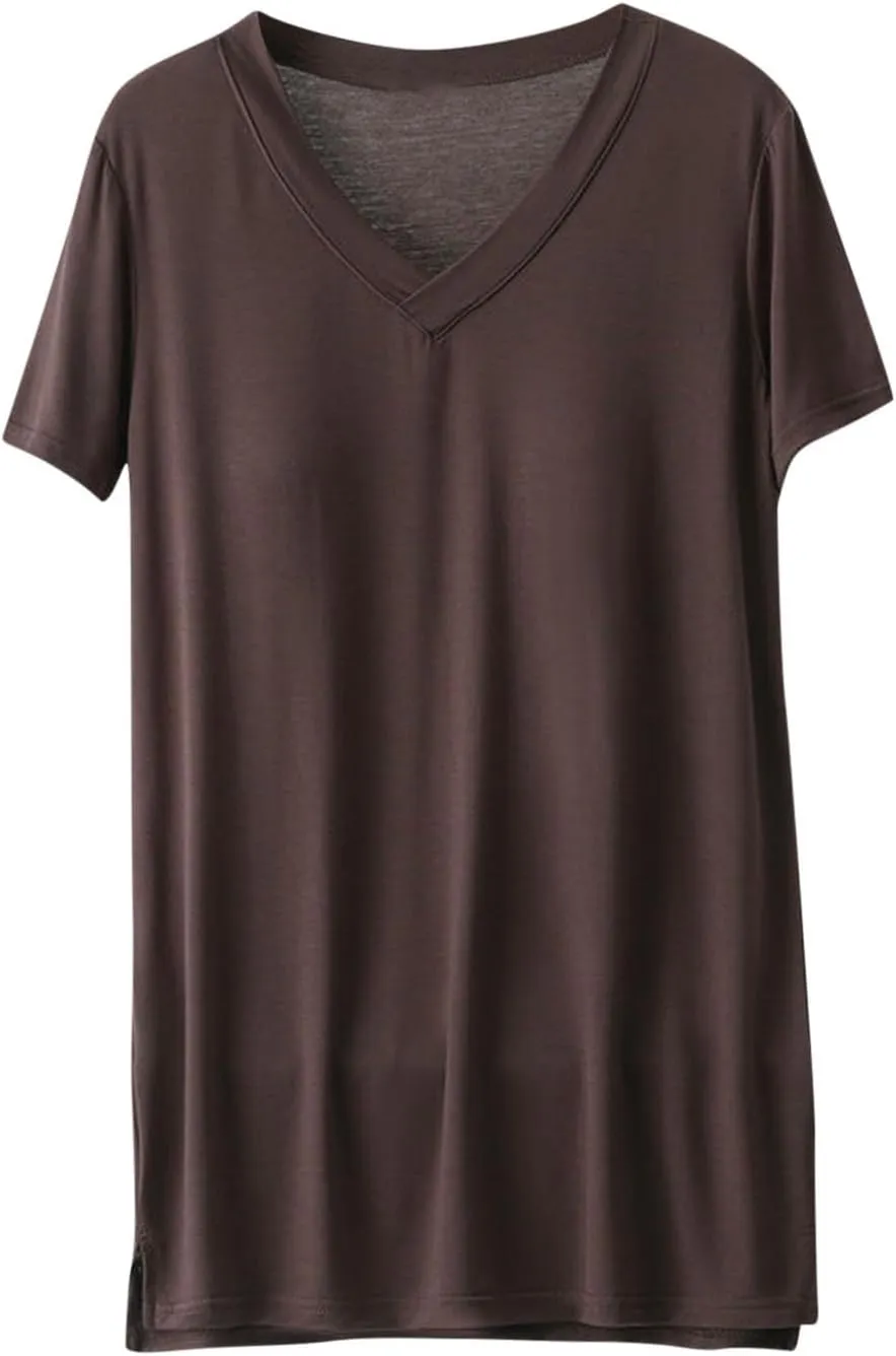 Women's Summer Loose T-Shirt with Built-in Bra Padded Active Tee Shirts V Neck Short Sleeve Casual Comfy Athletic Top