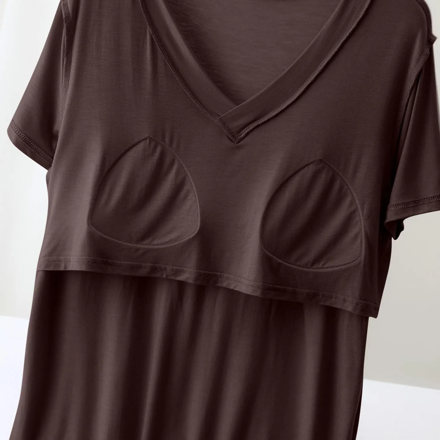 Women's Summer Loose T-Shirt with Built-in Bra Padded Active Tee Shirts V Neck Short Sleeve Casual Comfy Athletic Top
