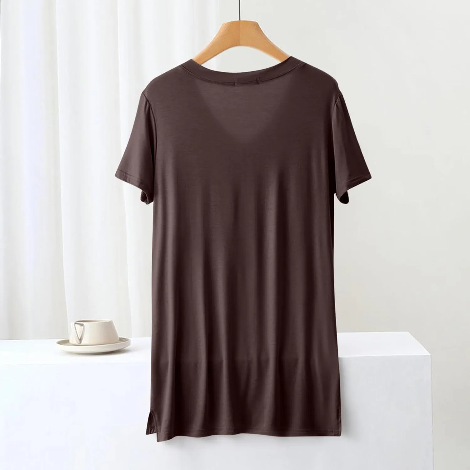 Women's Summer Loose T-Shirt with Built-in Bra Padded Active Tee Shirts V Neck Short Sleeve Casual Comfy Athletic Top
